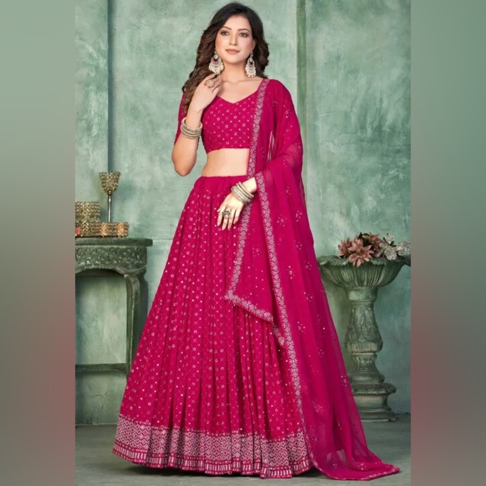 Embroidered Georgette Lehenga in Pink